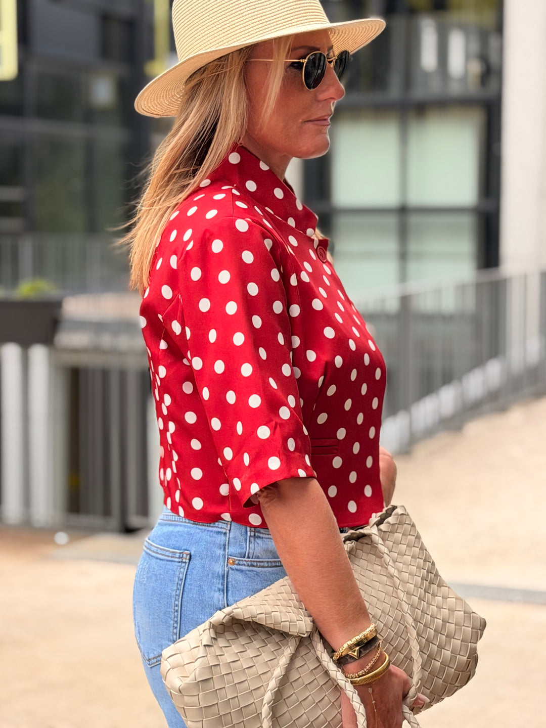 Blazer court à pois Rouge 3152