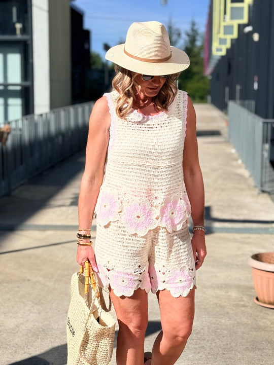 Ensemble crochet fleuri rose 3337+3338