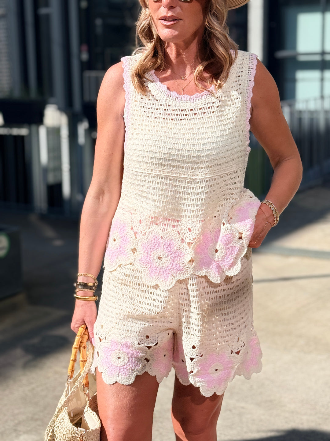 Ensemble crochet fleuri rose 3337+3338