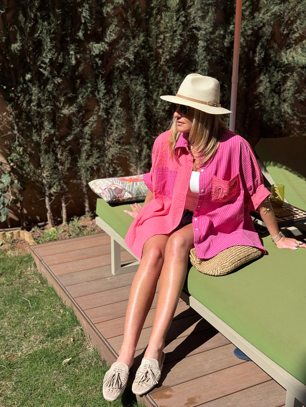 Chemise fushia brodé perles RIVA