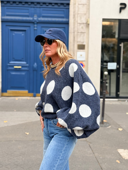 Pull manches bouffantes à pois Bleu 5541
