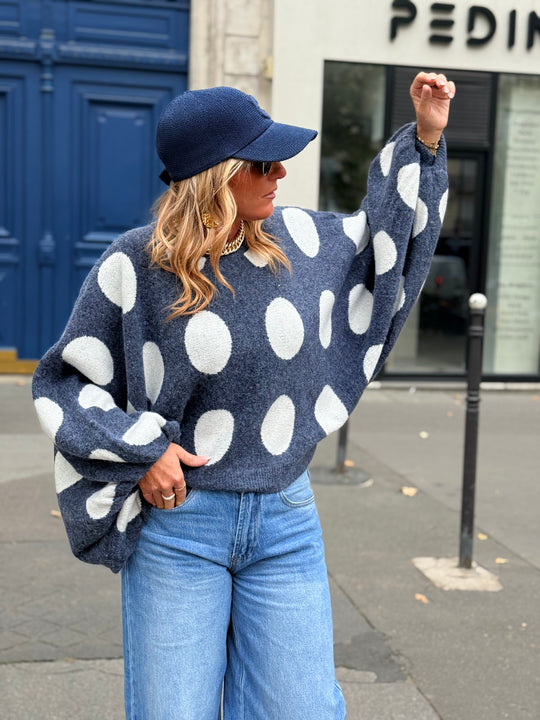 Pull manches bouffantes à pois Bleu 5541