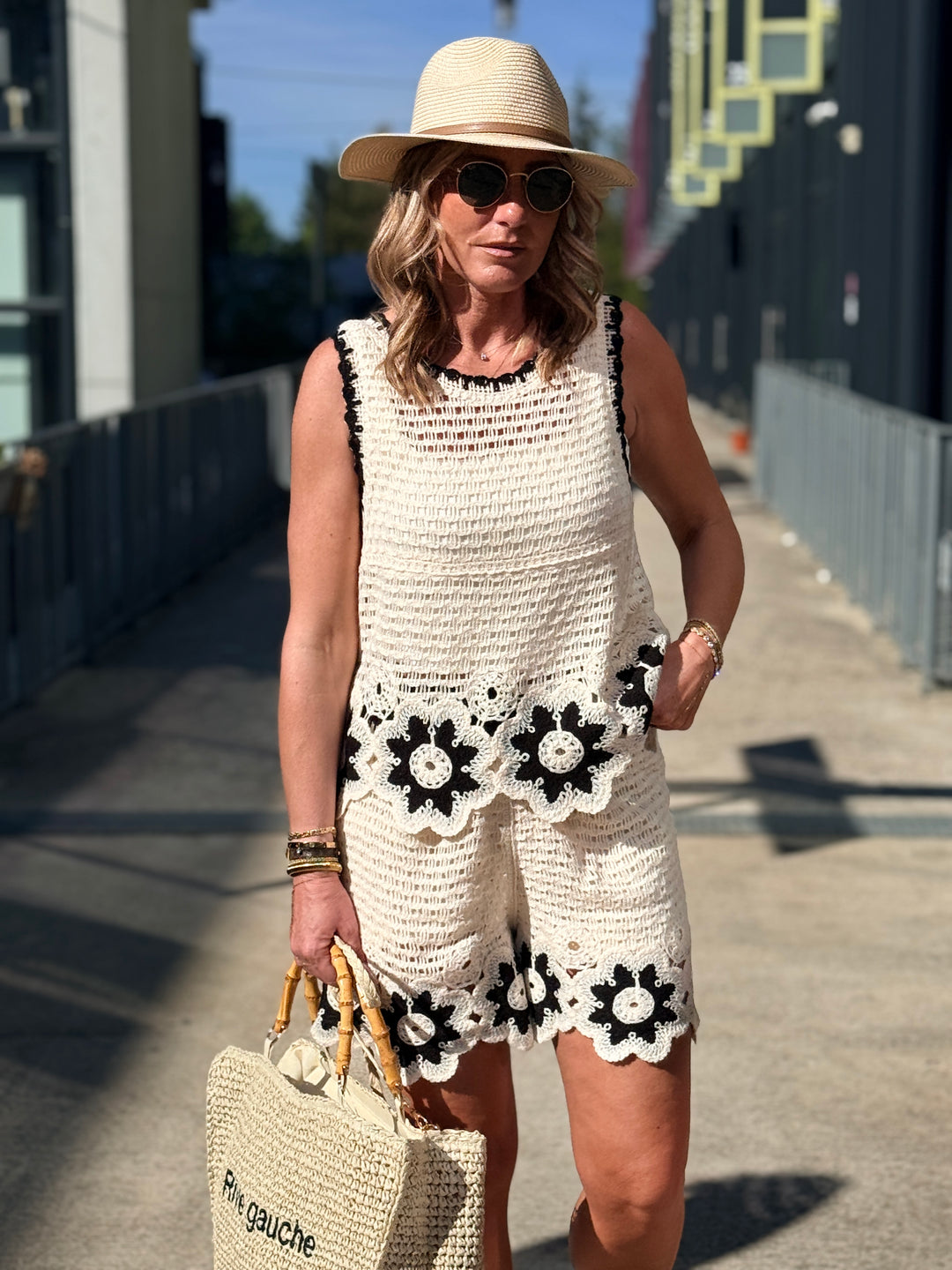 Ensemble crochet fleuri Noir 3337+3338