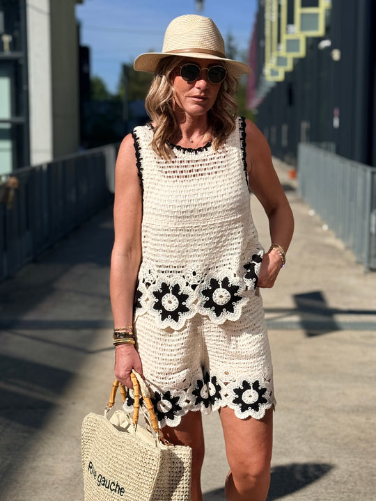 Ensemble crochet fleuri Noir 3337+3338
