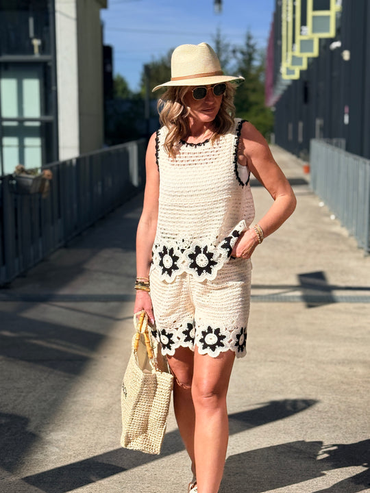 Ensemble crochet fleuri Noir 3337+3338