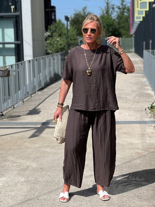 Ensemble tencel t-shirt + pantalon ballon CHOCO