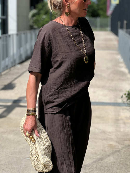 Ensemble tencel t-shirt + pantalon ballon CHOCO