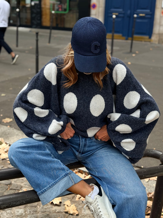 Pull manches bouffantes à pois Bleu 5541