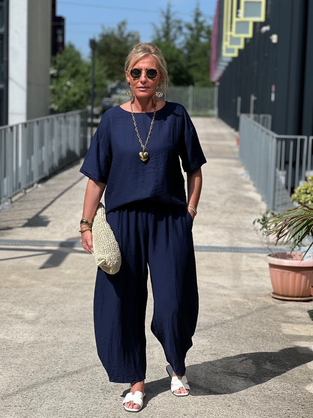 Ensemble tencel t-shirt + pantalon MARINE