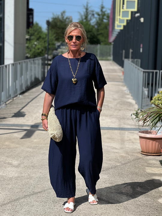 Ensemble tencel t-shirt + pantalon MARINE
