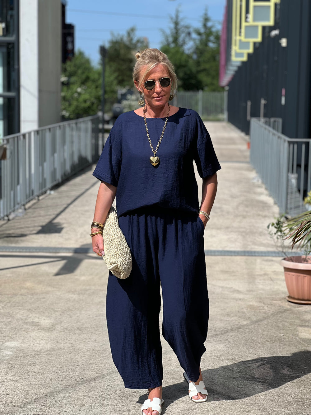 Ensemble tencel t-shirt + pantalon MARINE