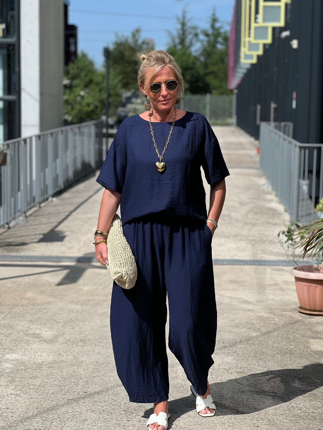Ensemble tencel t-shirt + pantalon MARINE
