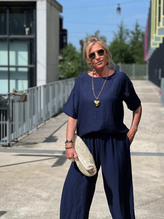 Ensemble tencel t-shirt + pantalon MARINE