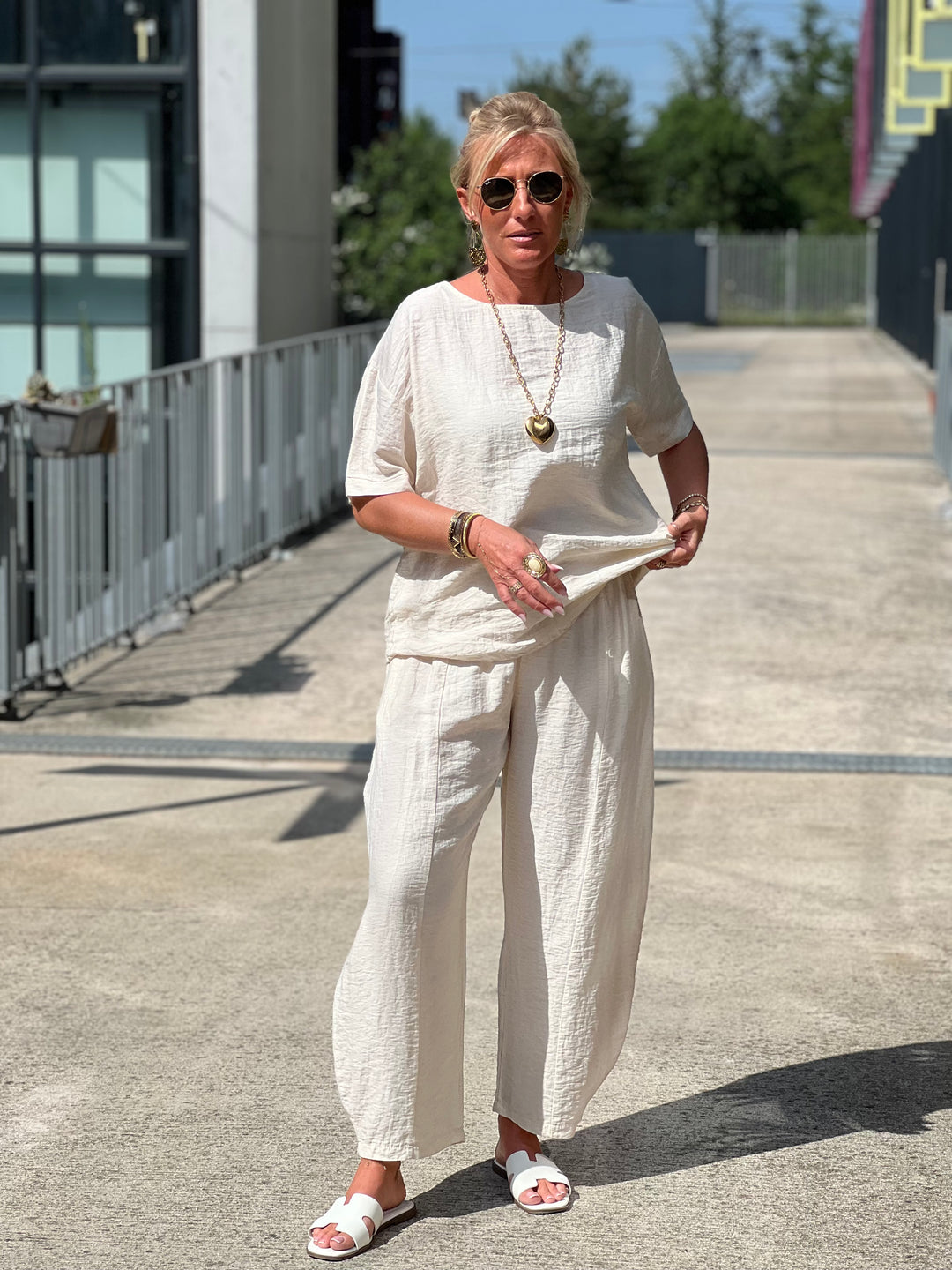 Ensemble tencel t-shirt + pantalon ballon BEIGE