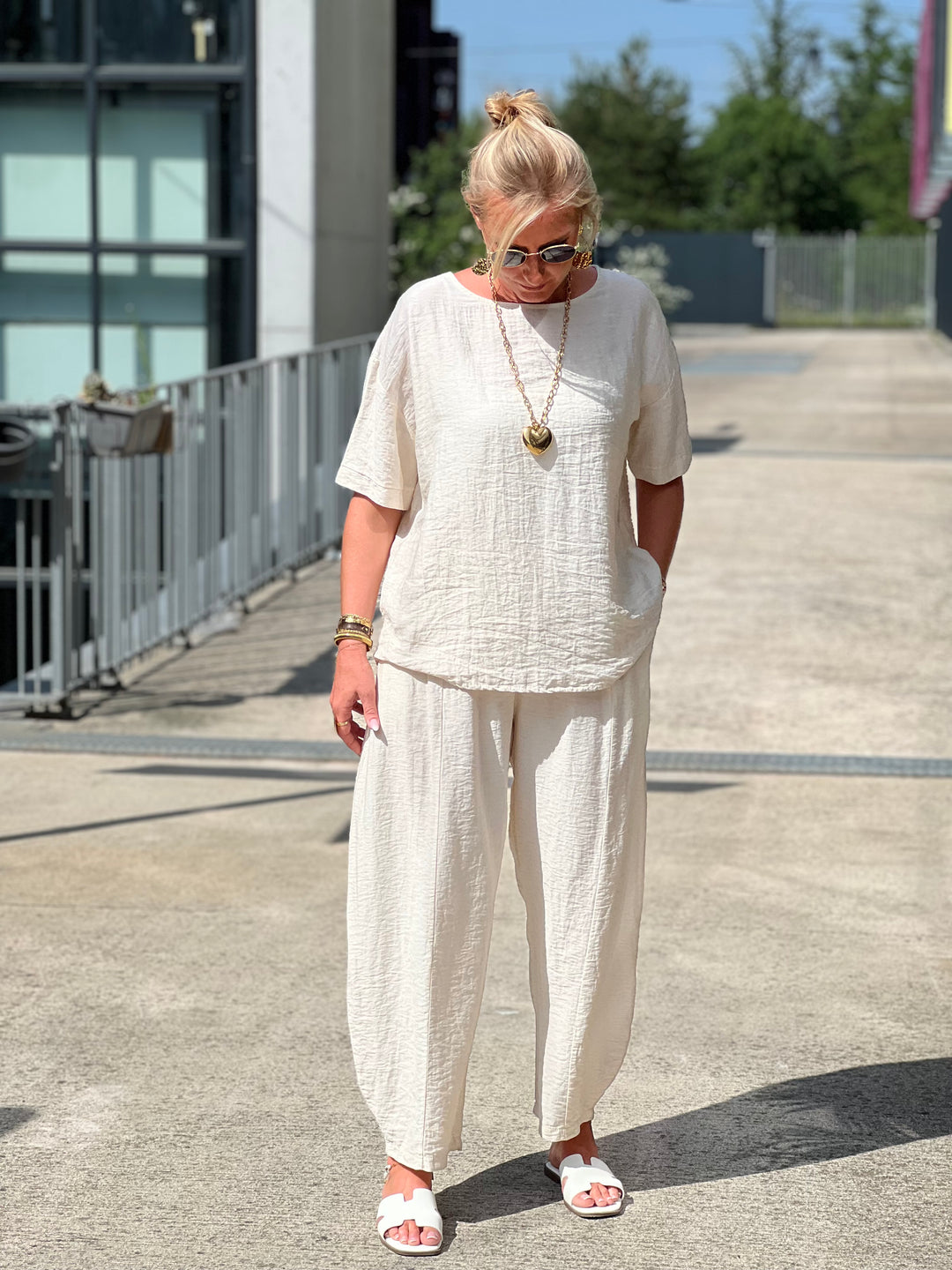Ensemble tencel t-shirt + pantalon ballon BEIGE
