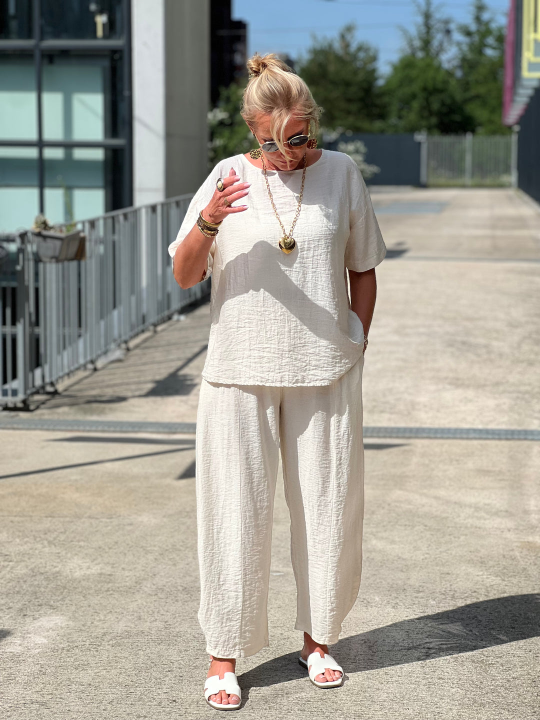 Ensemble tencel t-shirt + pantalon ballon BEIGE