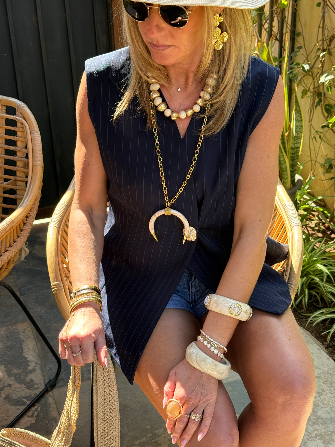 Collier perles or et beige