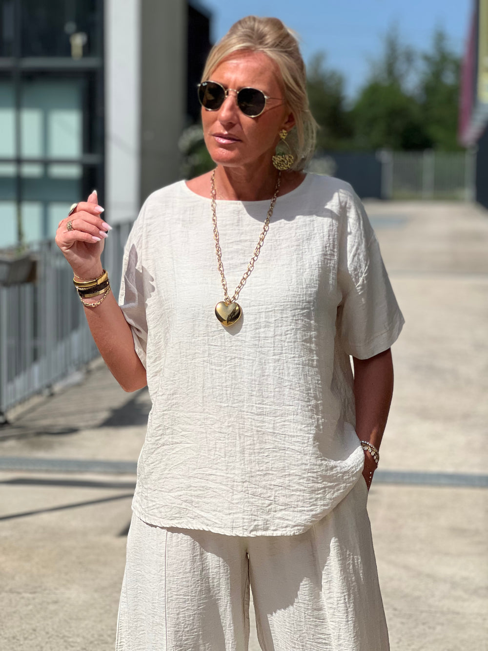 Ensemble tencel t-shirt + pantalon ballon BEIGE