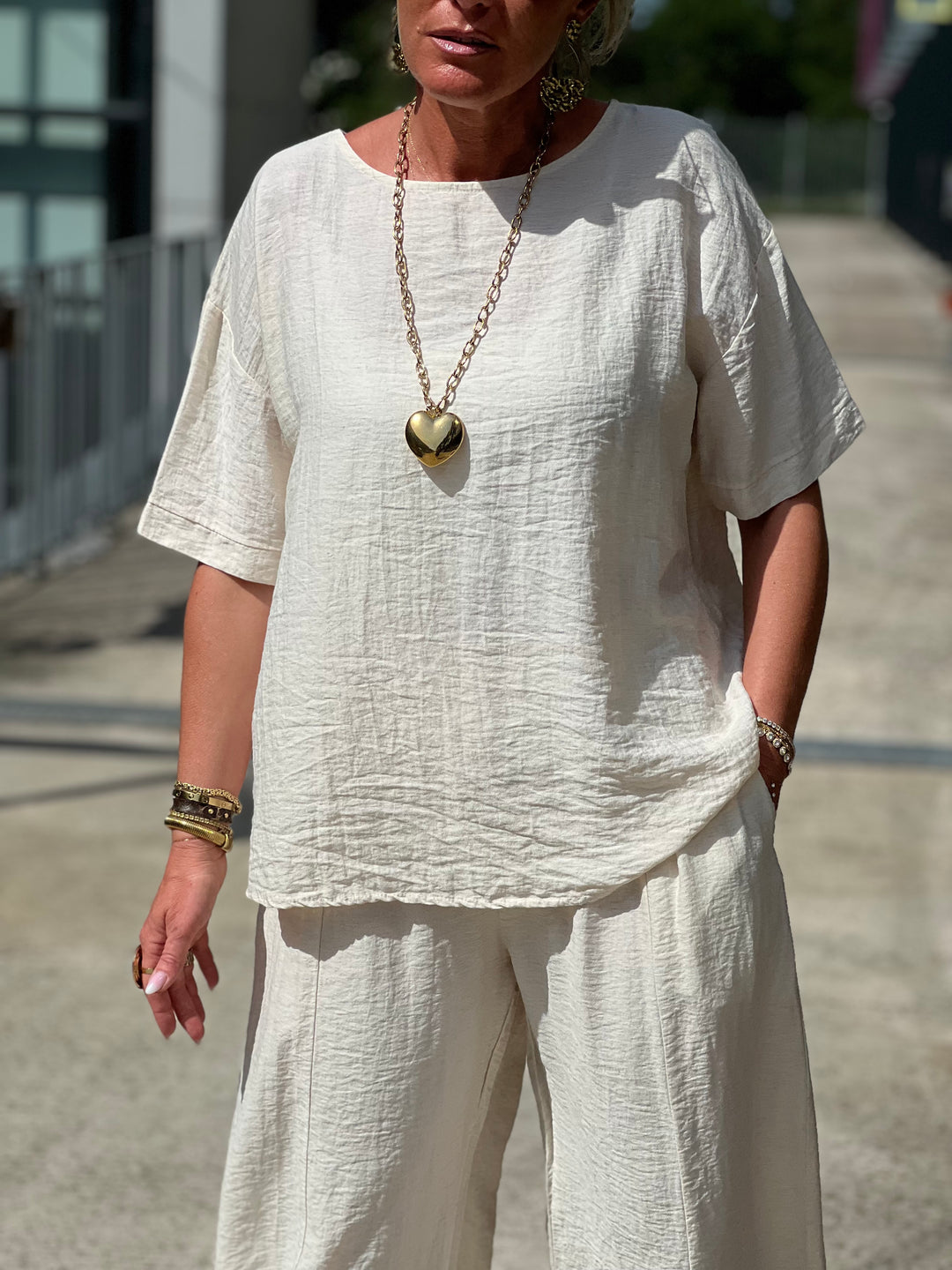 Ensemble tencel t-shirt + pantalon ballon BEIGE