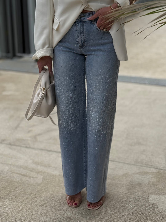 Jean strass coupe droite P7937 ( deux côtés strass)