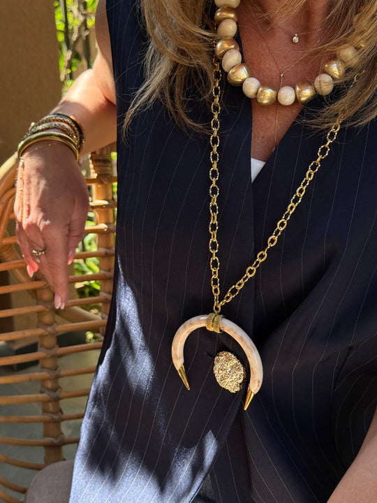 Collier perles or et beige