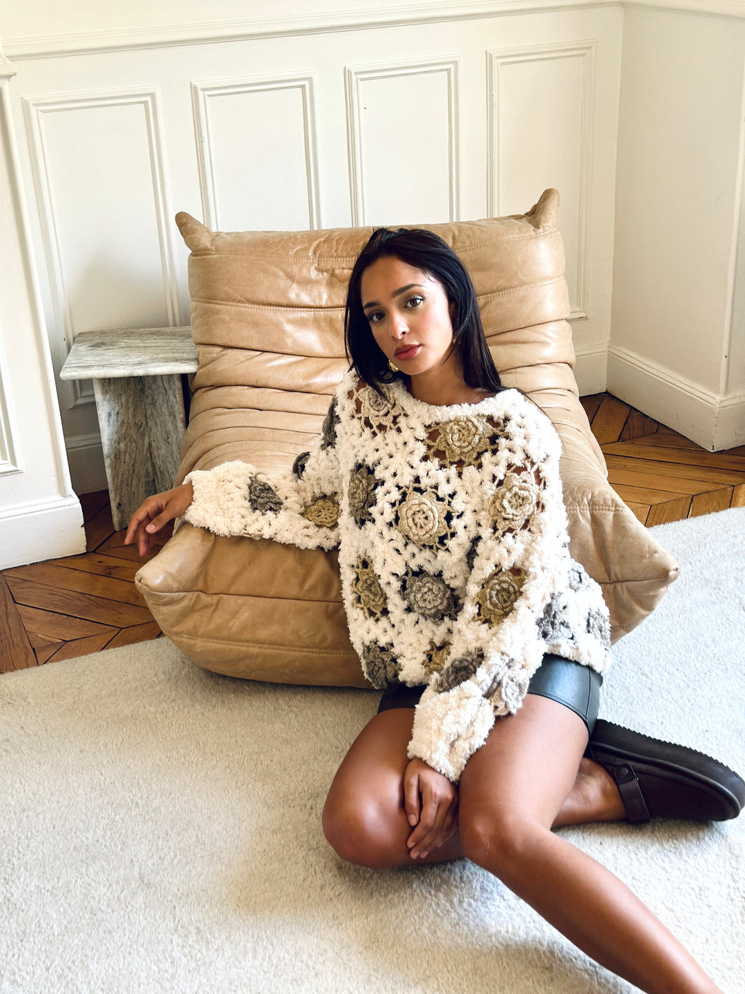 Pull tricoté fleuri 5782