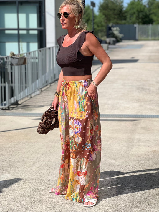 Pantalon imprimé Jaune/choco 250