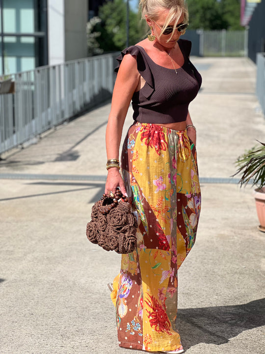 Pantalon imprimé Jaune/choco 250