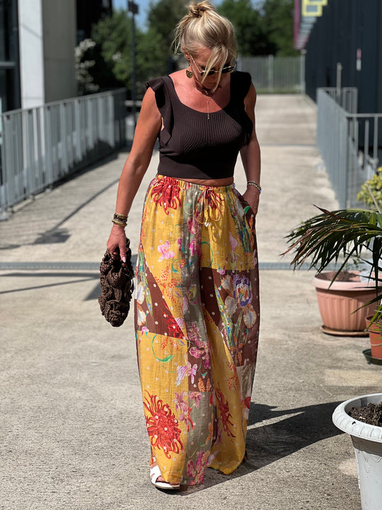 Pantalon imprimé Jaune/choco 250