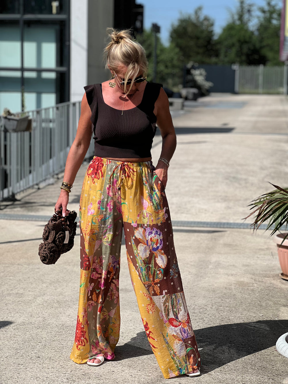 Pantalon imprimé Jaune/choco 250