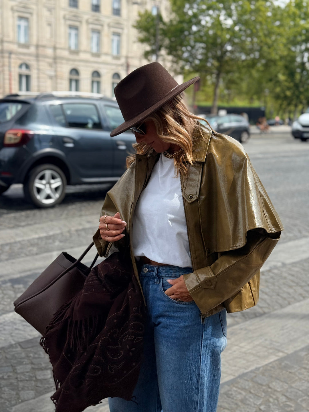Veste cape similicuir Vert 9512