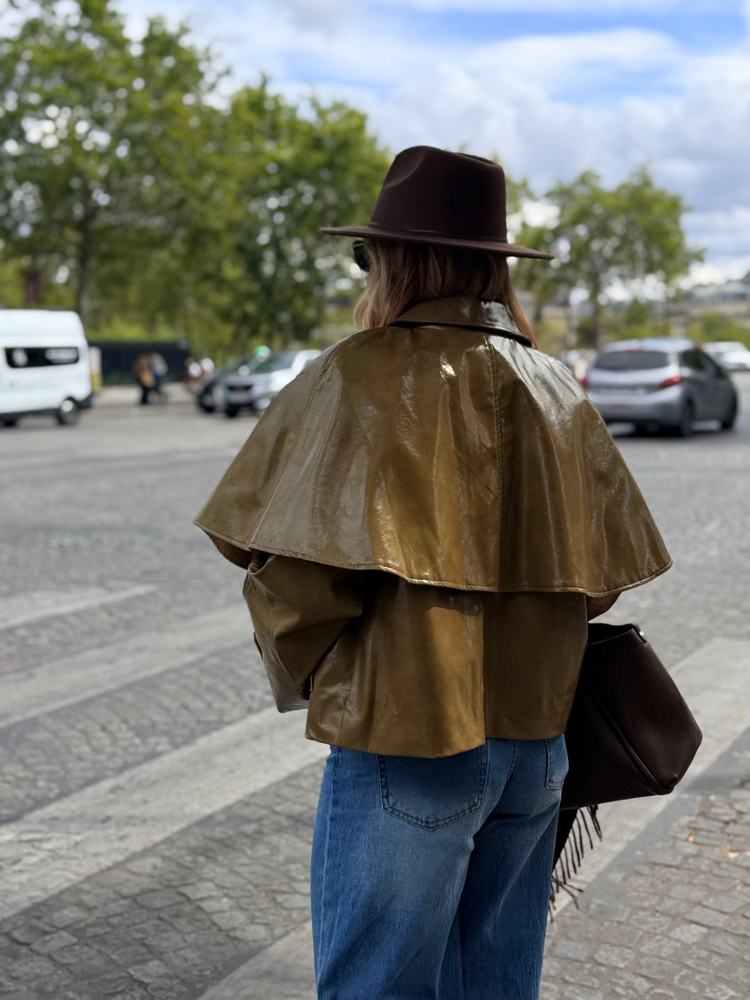 Veste cape similicuir Vert 9512