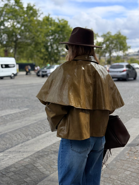 Veste cape similicuir Vert 9512