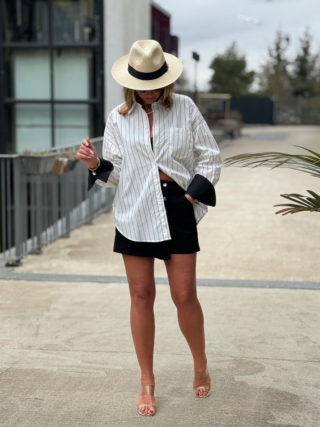 Chemise rayure noir et blanc manches revers