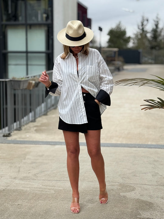 Chemise rayure noir et blanc manches revers