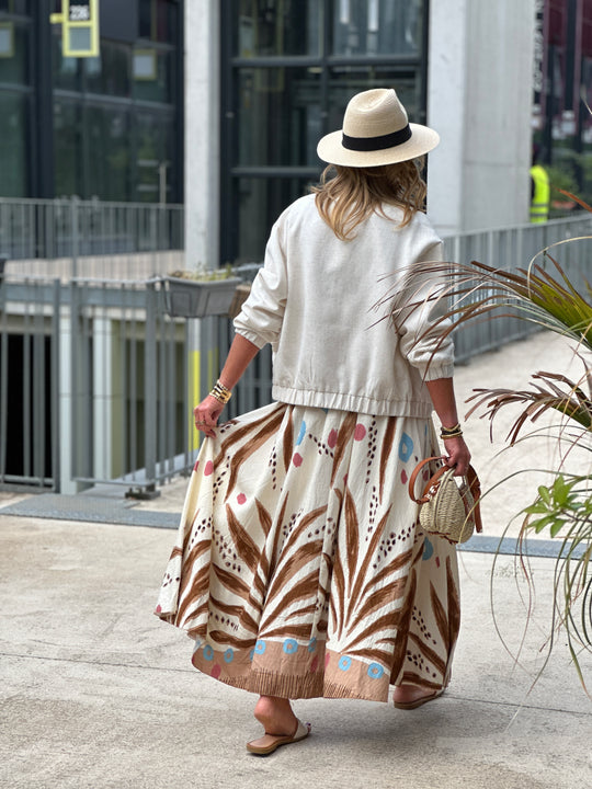 Jupe imprimée feuille camel 8549