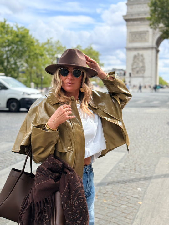 Veste cape similicuir Vert 9512