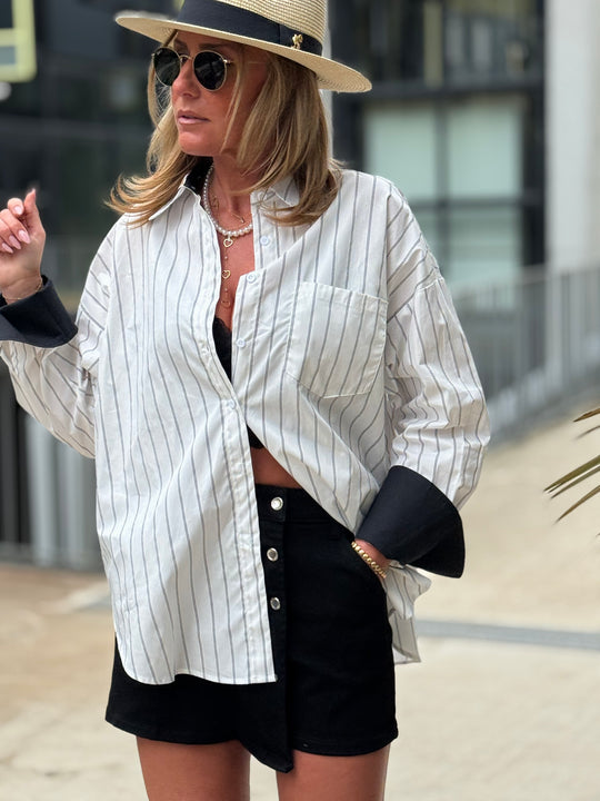 Chemise rayure noir et blanc manches revers