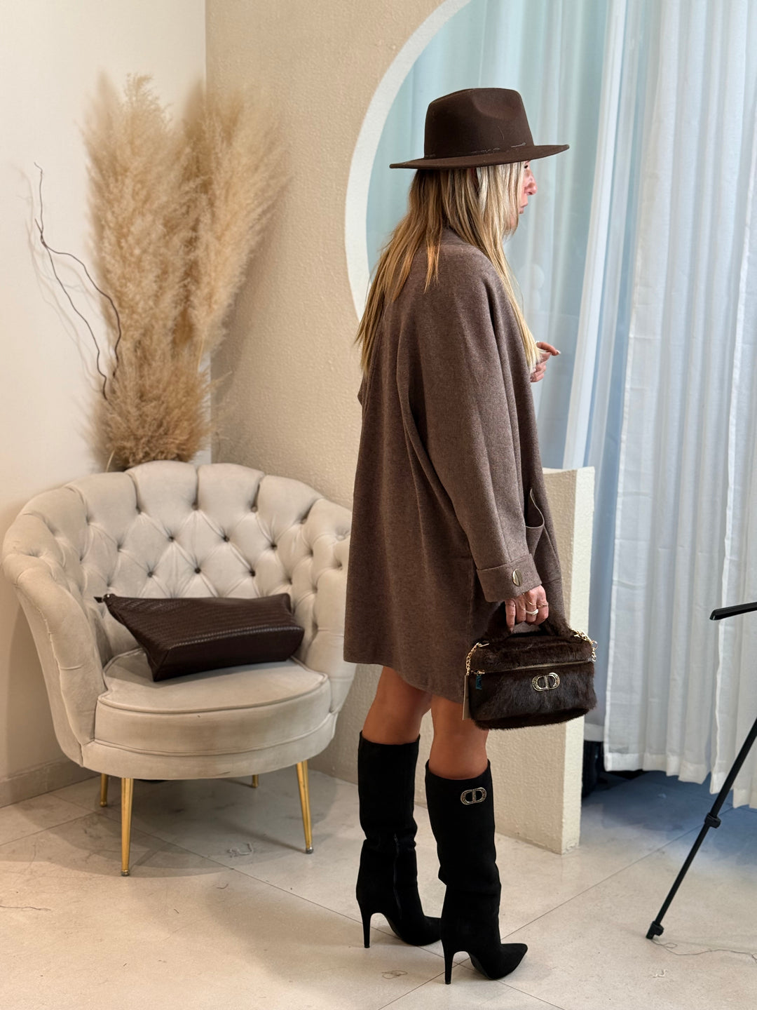 Gilet robe bouton or Taupe 8890