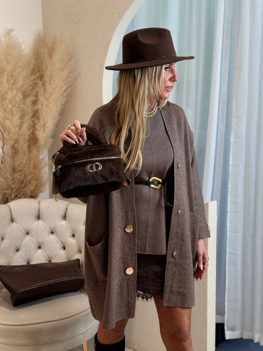Gilet robe bouton or Taupe 8890