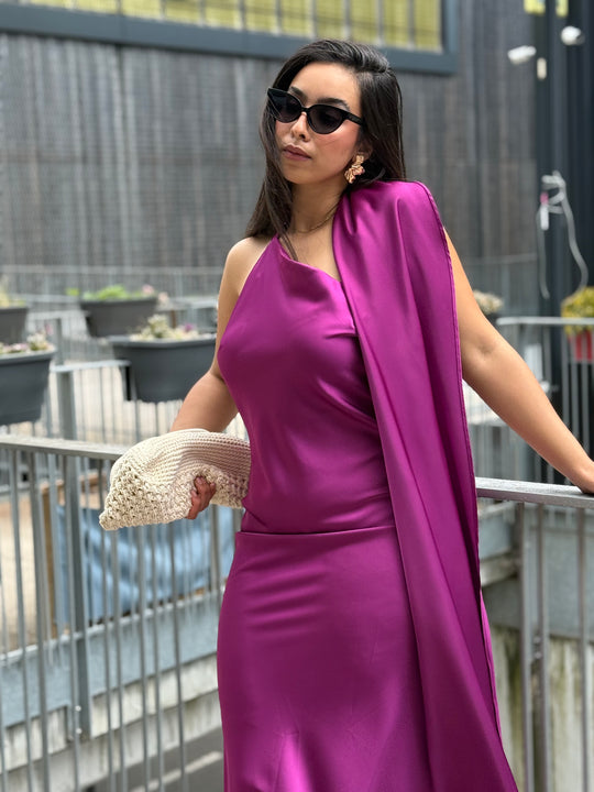 Robe satin drapé d’un côté 9676 violet