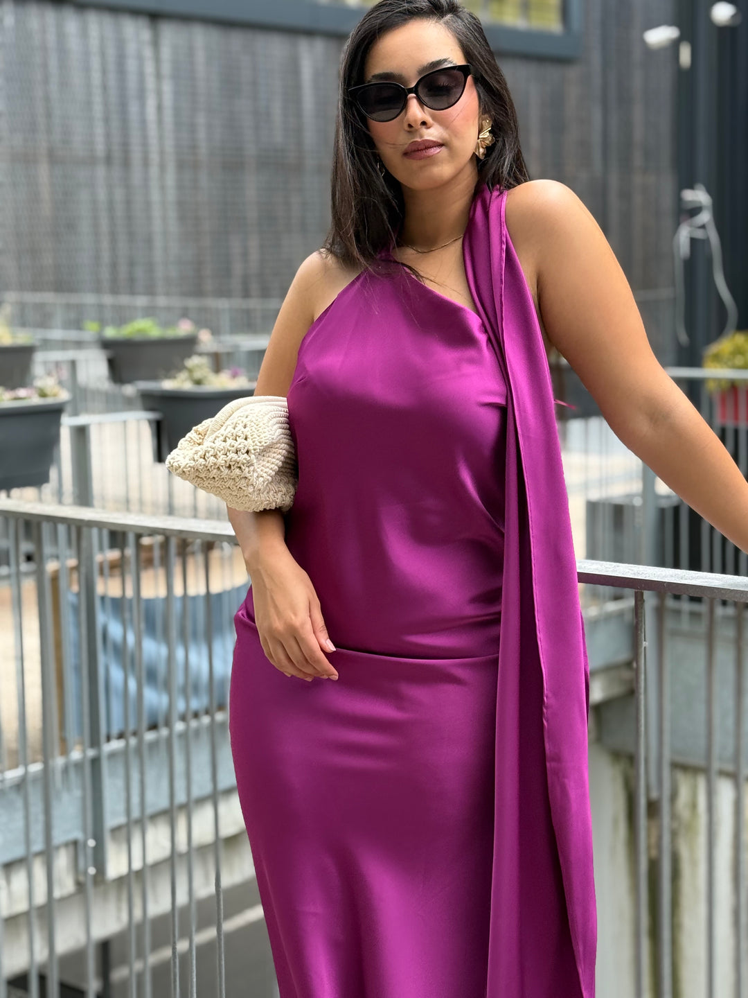 Robe satin drapé d’un côté 9676 violet