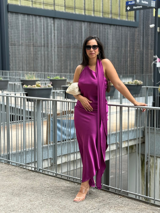 Robe satin drapé d’un côté 9676 violet