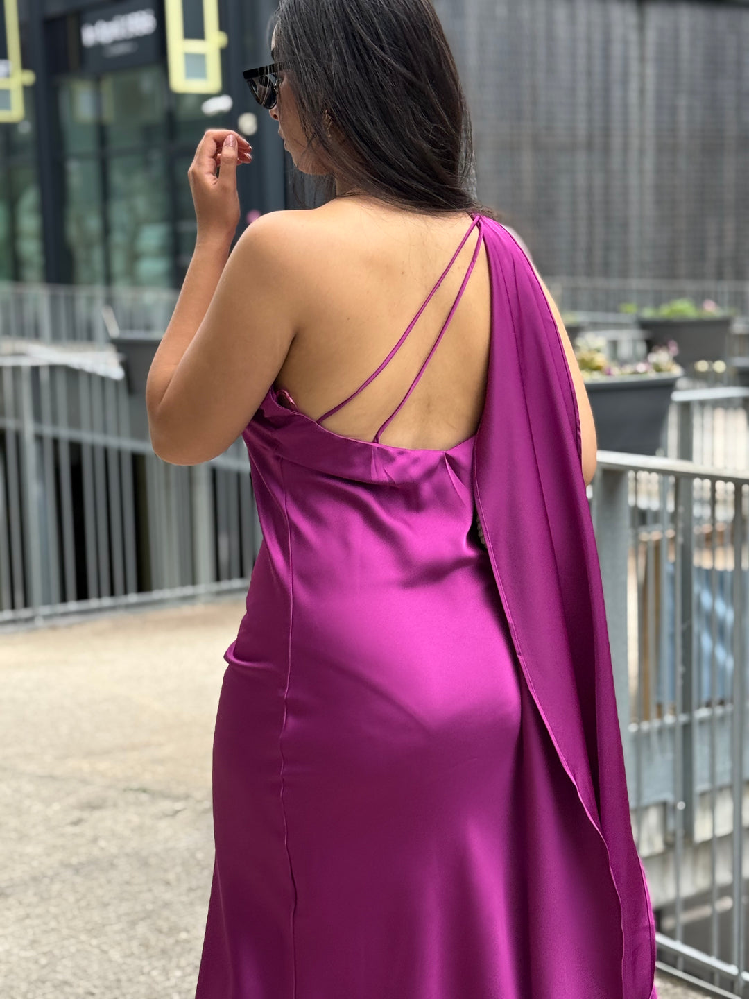 Robe satin drapé d’un côté 9676 violet