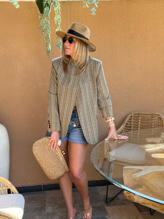 Blazer croisé taupe/kaki carreaux 9908 (qualité premium)