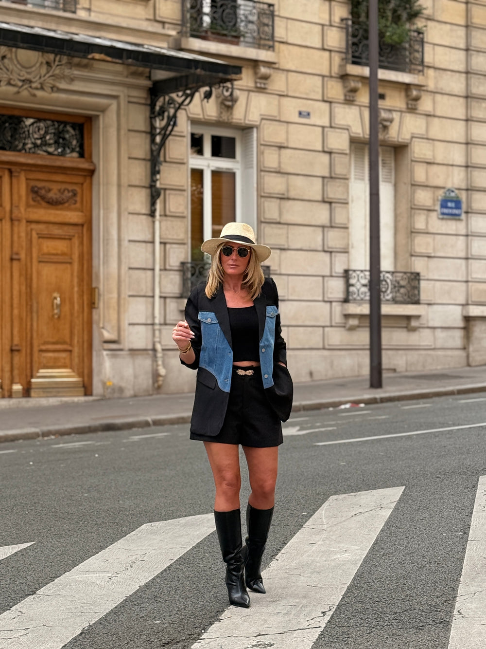 Blazer noir Bi matière jean 5709