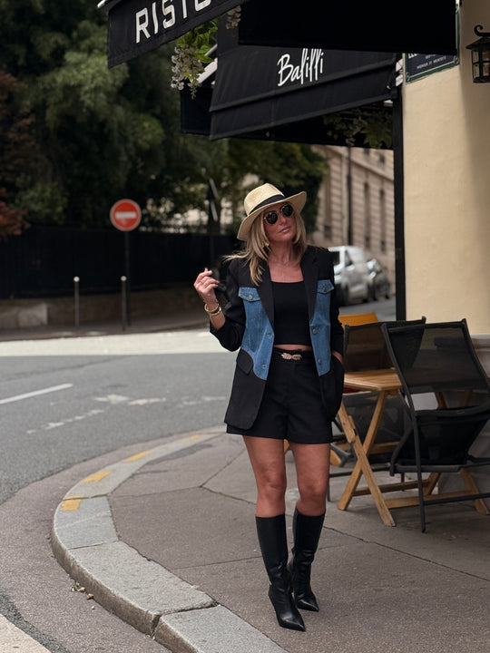 Blazer noir Bi matière jean 5709