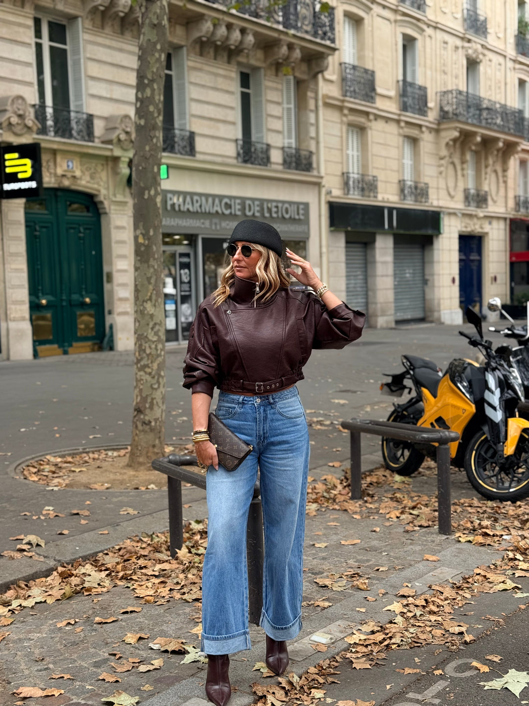 Veste similicuir cintré à la taille 8473 Bordeaux