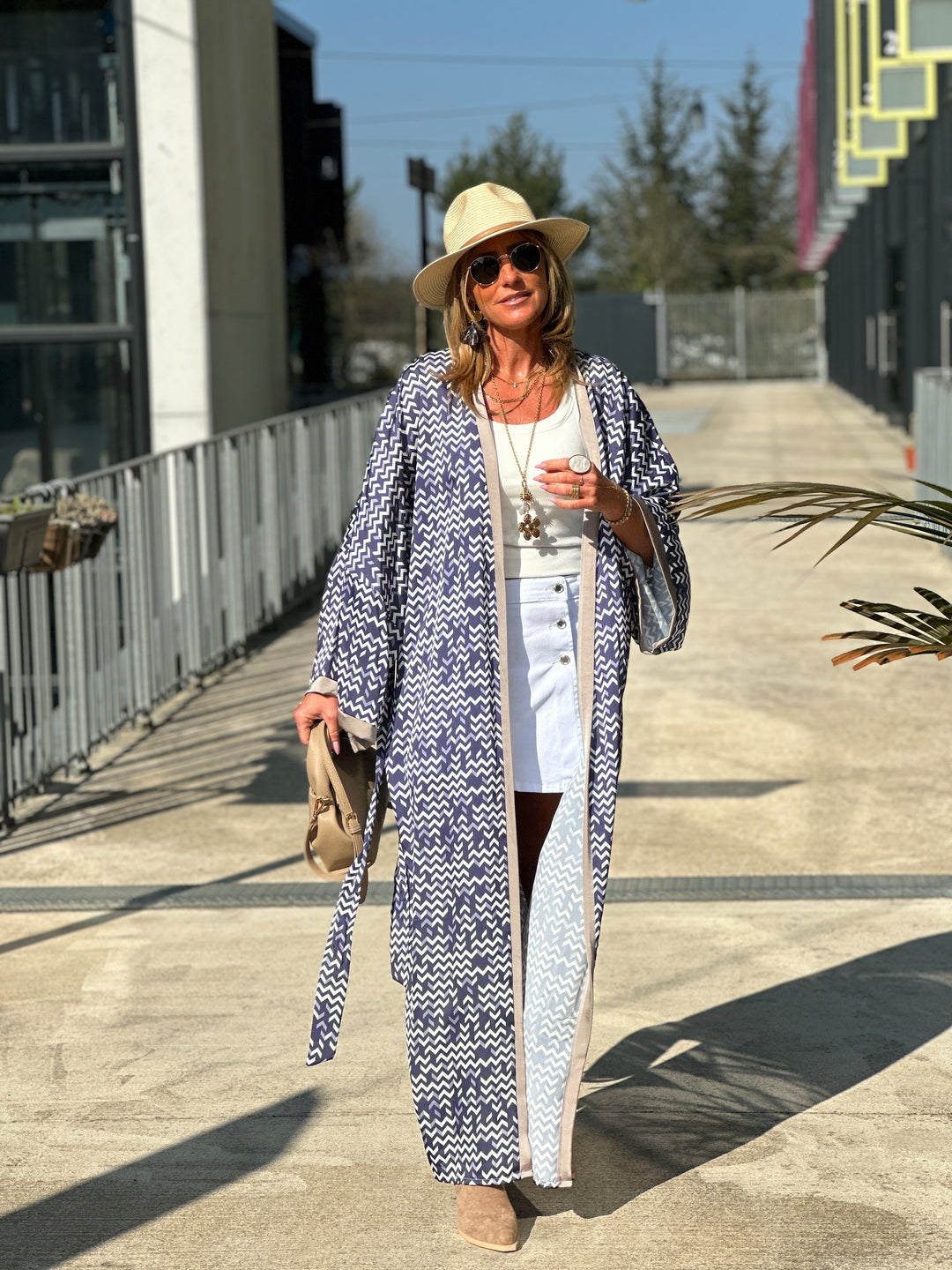 Kimono imprimée bleu rayé
