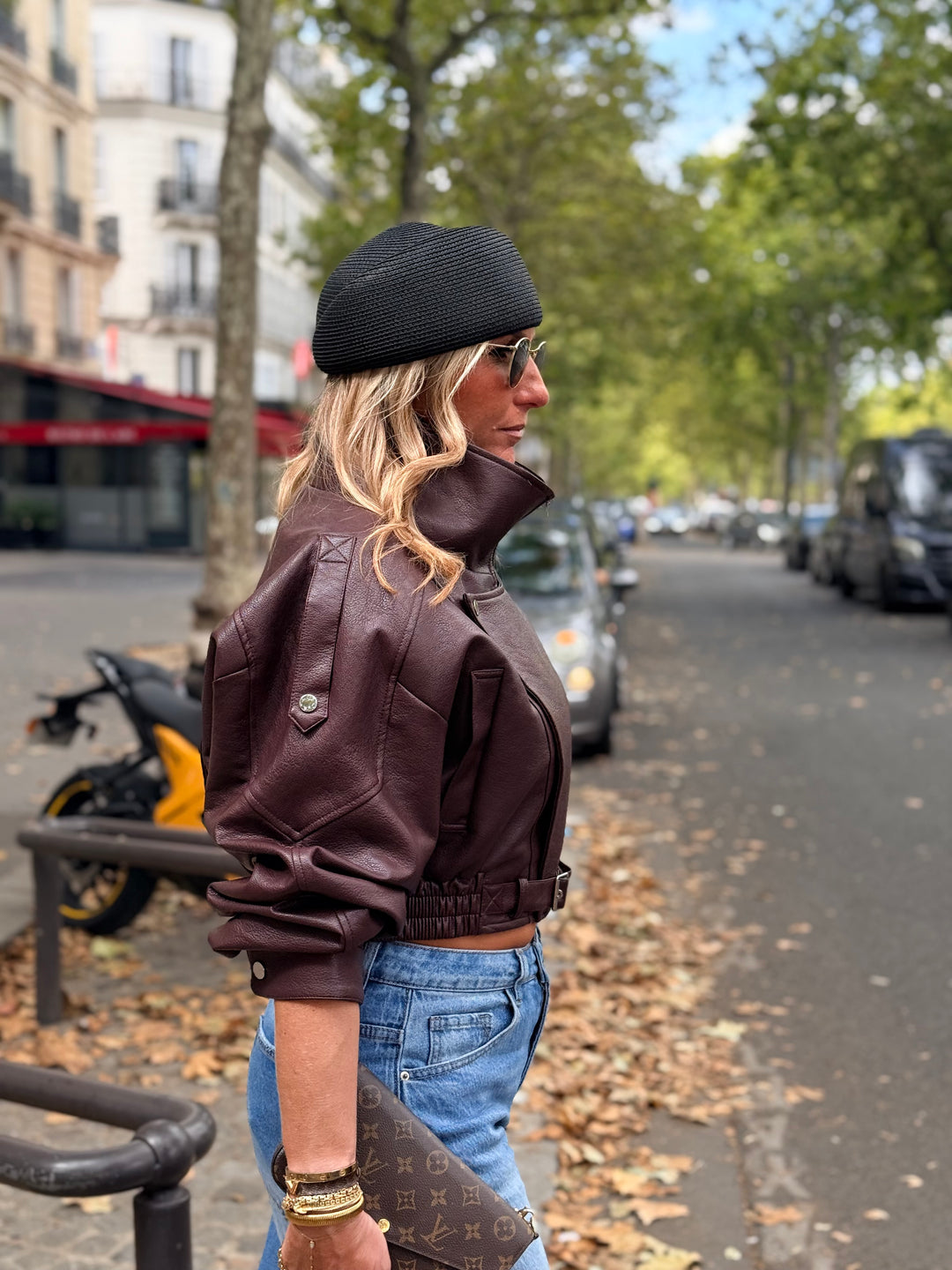 Veste similicuir cintré à la taille 8473 Bordeaux